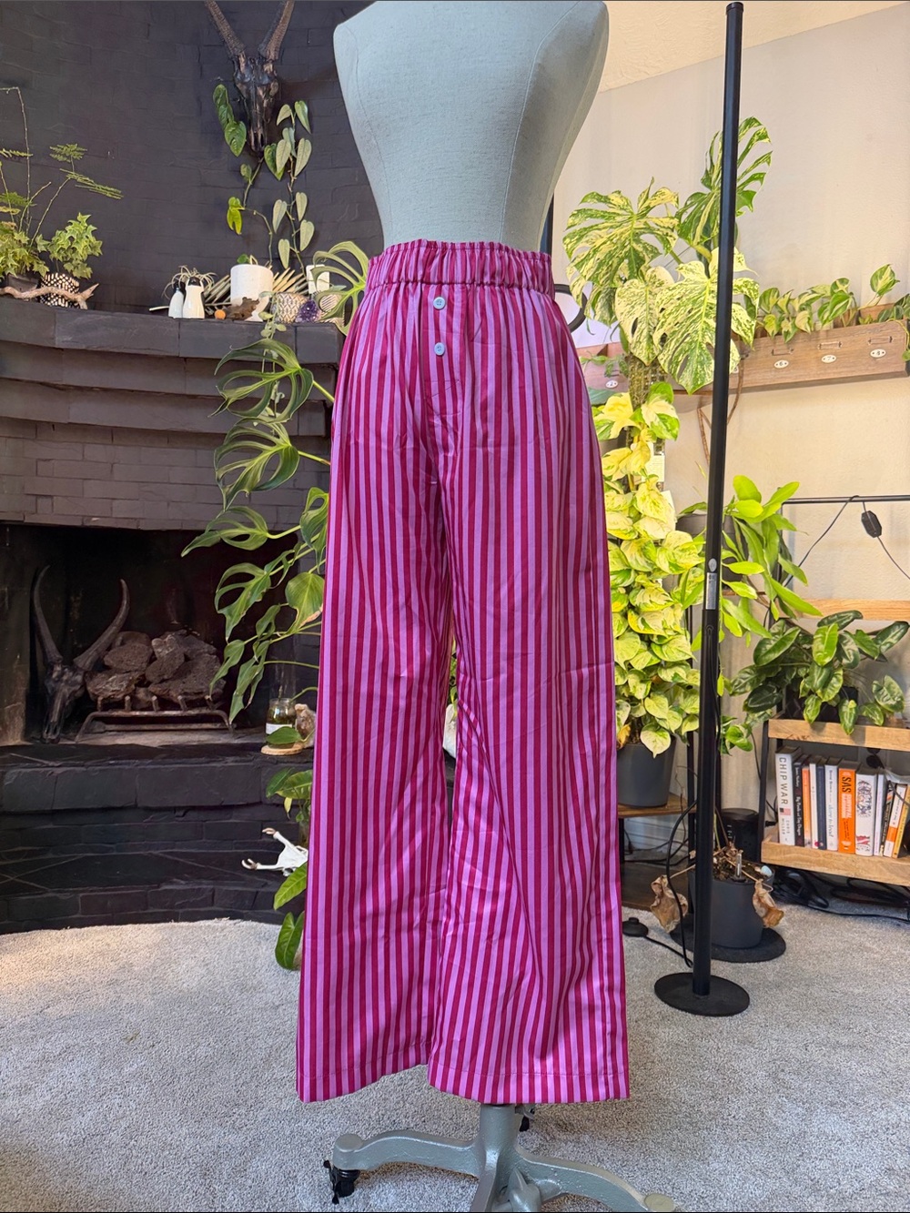 Wide-Leg Pink Striped Pants - Picture 1 of 2